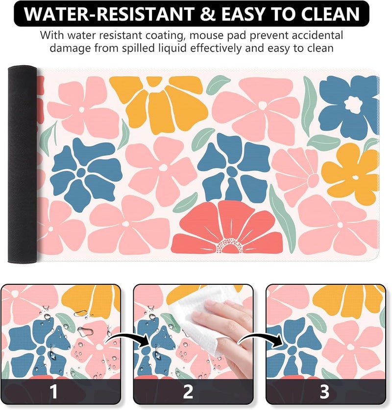 iCasso XXL Large Mouse Mat, Anti-slip Big Mousepad with Stitched Edges, Keyboard Pad Mat for Computer, Work, Gaming (Colorful Flower) - Image 3